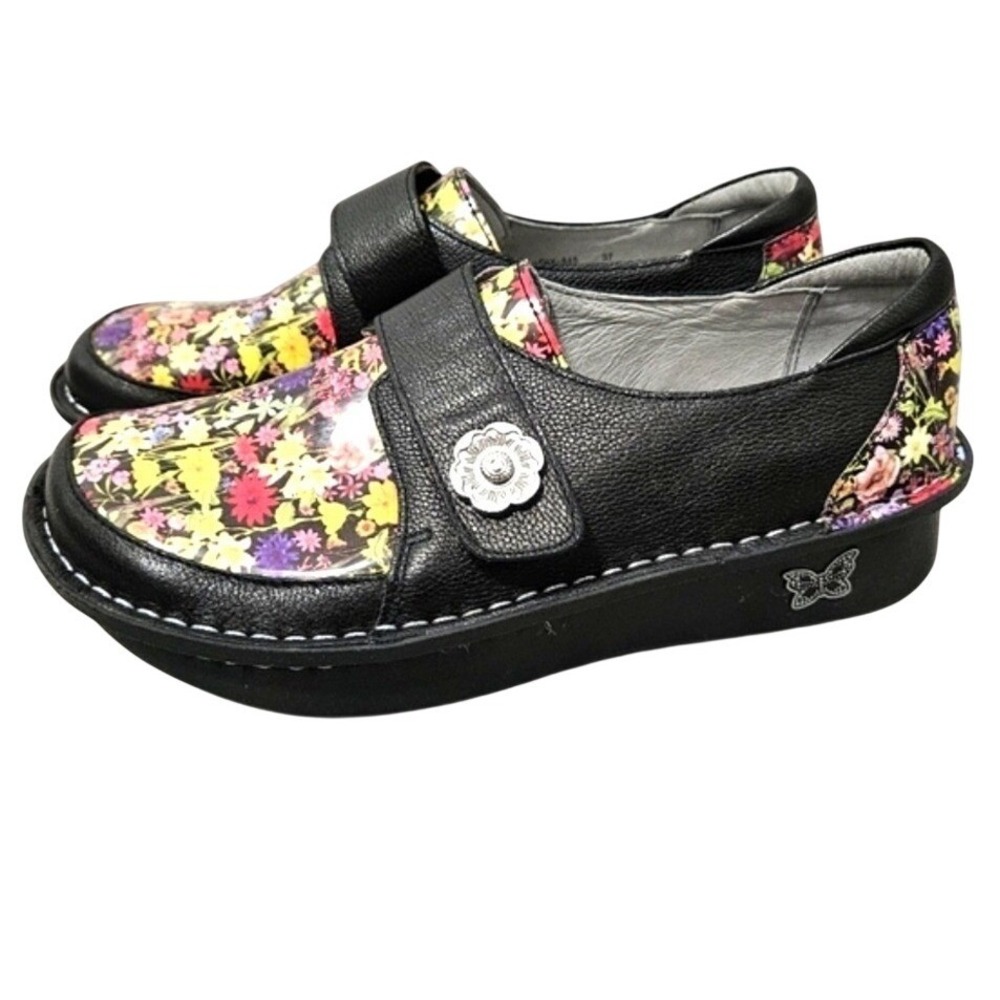 Alegria PG Lite Leather Clogs Platform Dixie Floral Comfort Shoes Black Sz 7 37